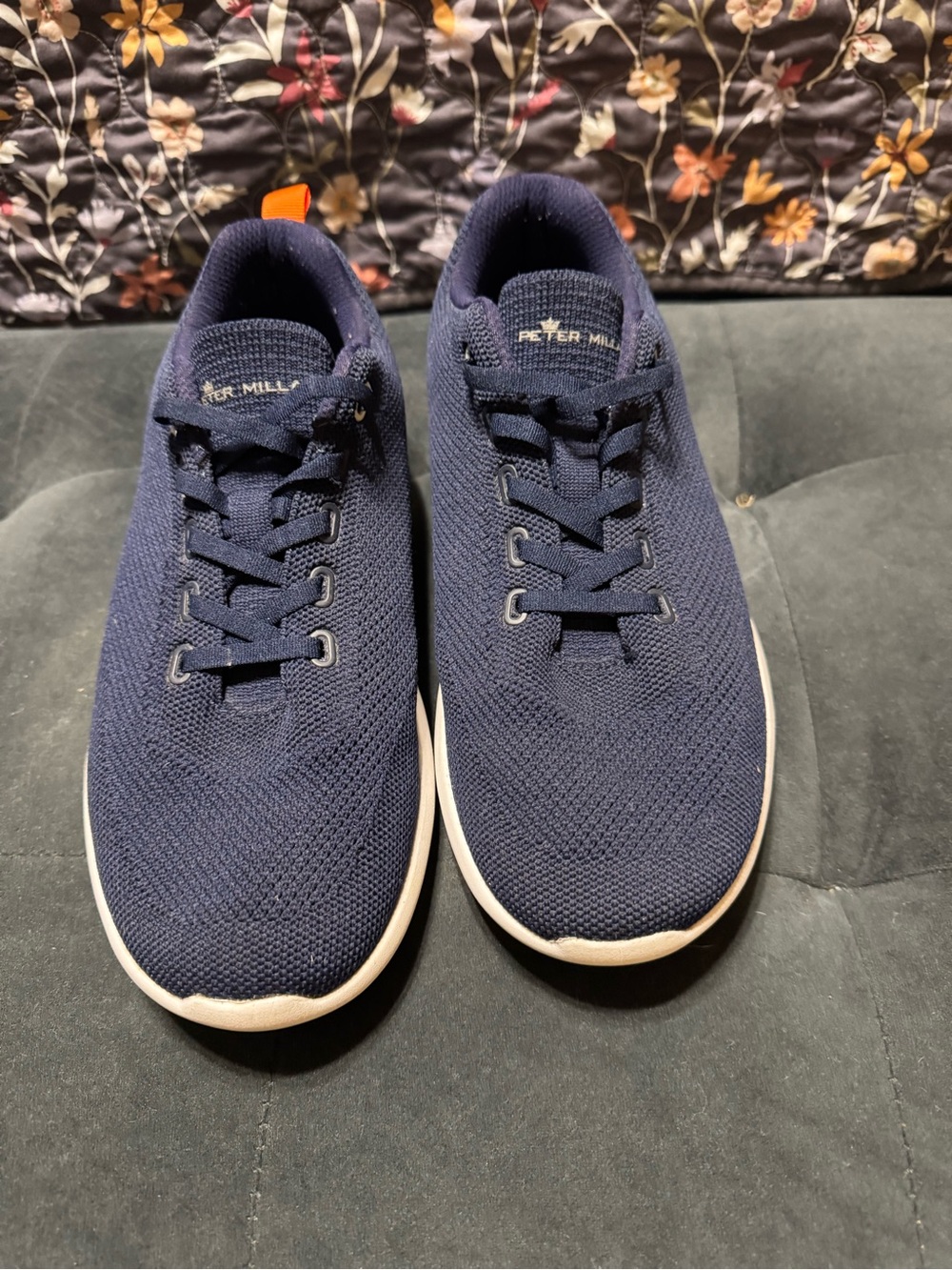 Peter Millar Hyper light Glide Navy Knit Lace-Up Sneakers with White Soles
